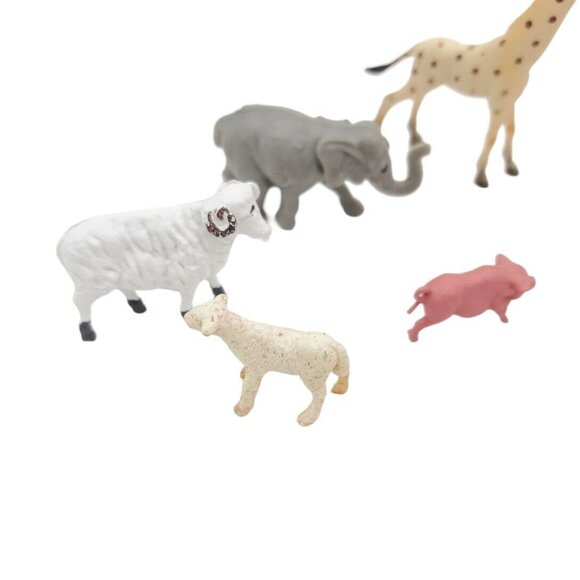 Vintage Lot Of Plastic Farm Animals Pig Cow Horse Giraffe Hong Kong 1950s - Picture 2 of 6